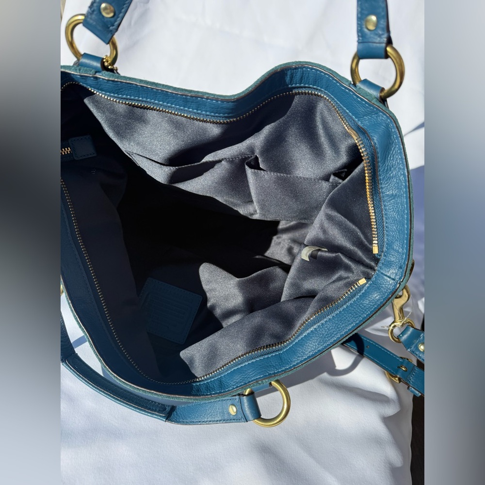 Coach Campbell Suede Belle Teal Suede Blue Leather Trim Brass Hardware 26800 - Picture 5 of 7